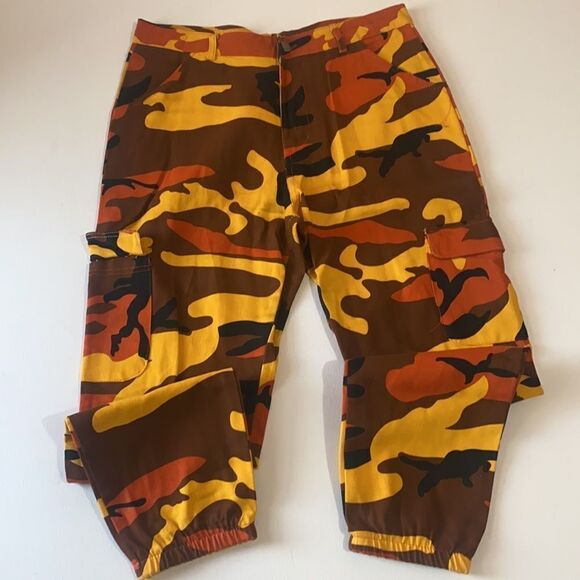 Orange Yellow Camouflage Cargo Joggers - Picture 3 of 5